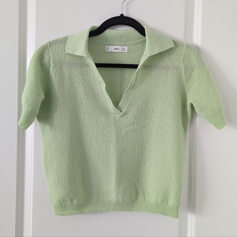 Mango Cropped Light Green Knit Top